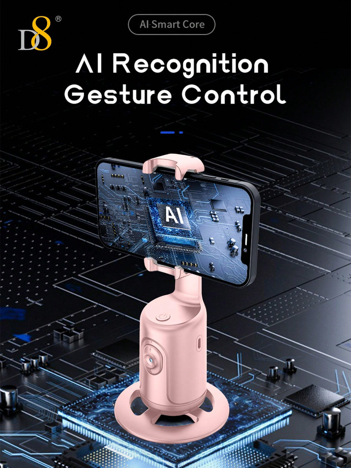 D8 AI Auto Face Tracking Phone Gimbal – Gesture Recognition, 360° Horizontal & Vertical Shooting
