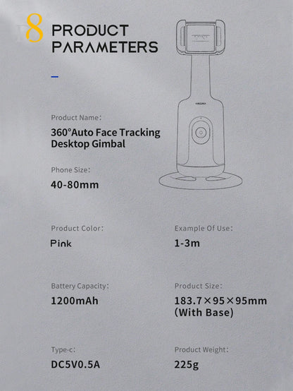 D8 AI Auto Face Tracking Phone Gimbal – Gesture Recognition, 360° Horizontal & Vertical Shooting