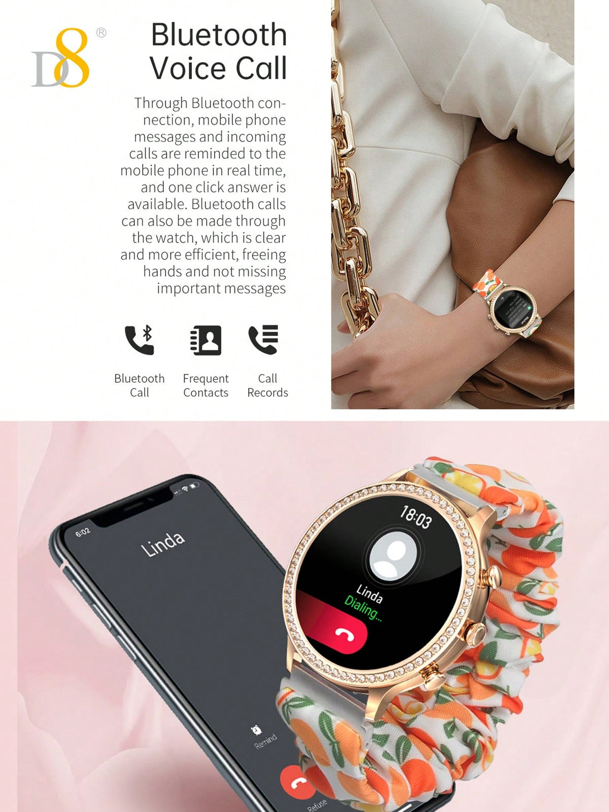 Dynamic8 Smart Watch – Women’s IP68 Waterproof Call Function