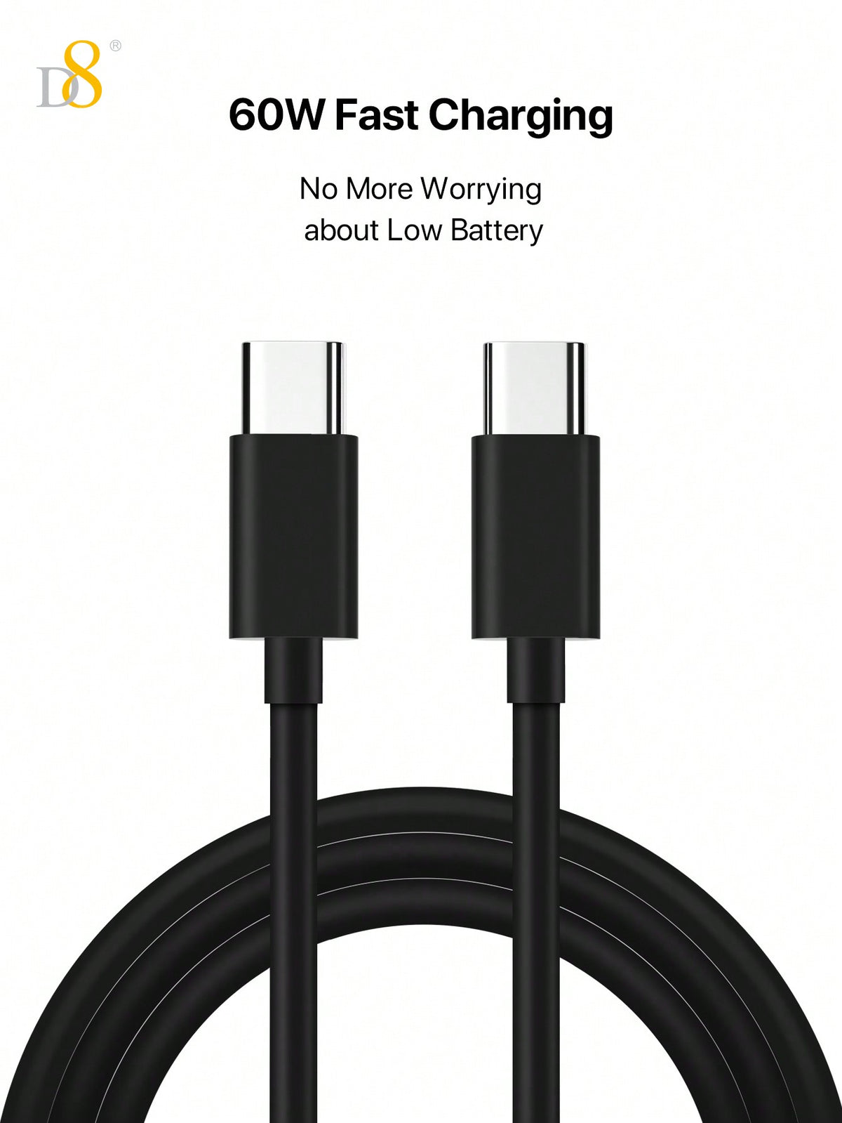 D8 USB-C to USB-C Cable – 2-Pack, 60W Fast Charging, 3.3ft Nylon Braided