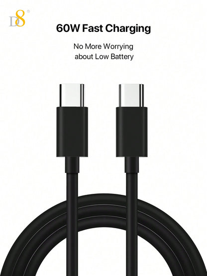 D8 USB-C to USB-C Cable – 2-Pack, 60W Fast Charging, 3.3ft Nylon Braided