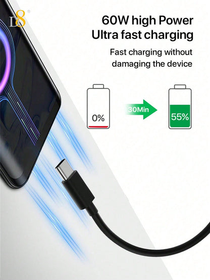 D8 USB-C to USB-C Cable – 2-Pack, 60W Fast Charging, 3.3ft Nylon Braided