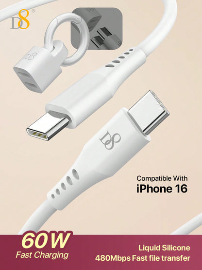 D8 USB-C Keychain USB Data Cable – 1.2M, 60W/3A Fast Charging