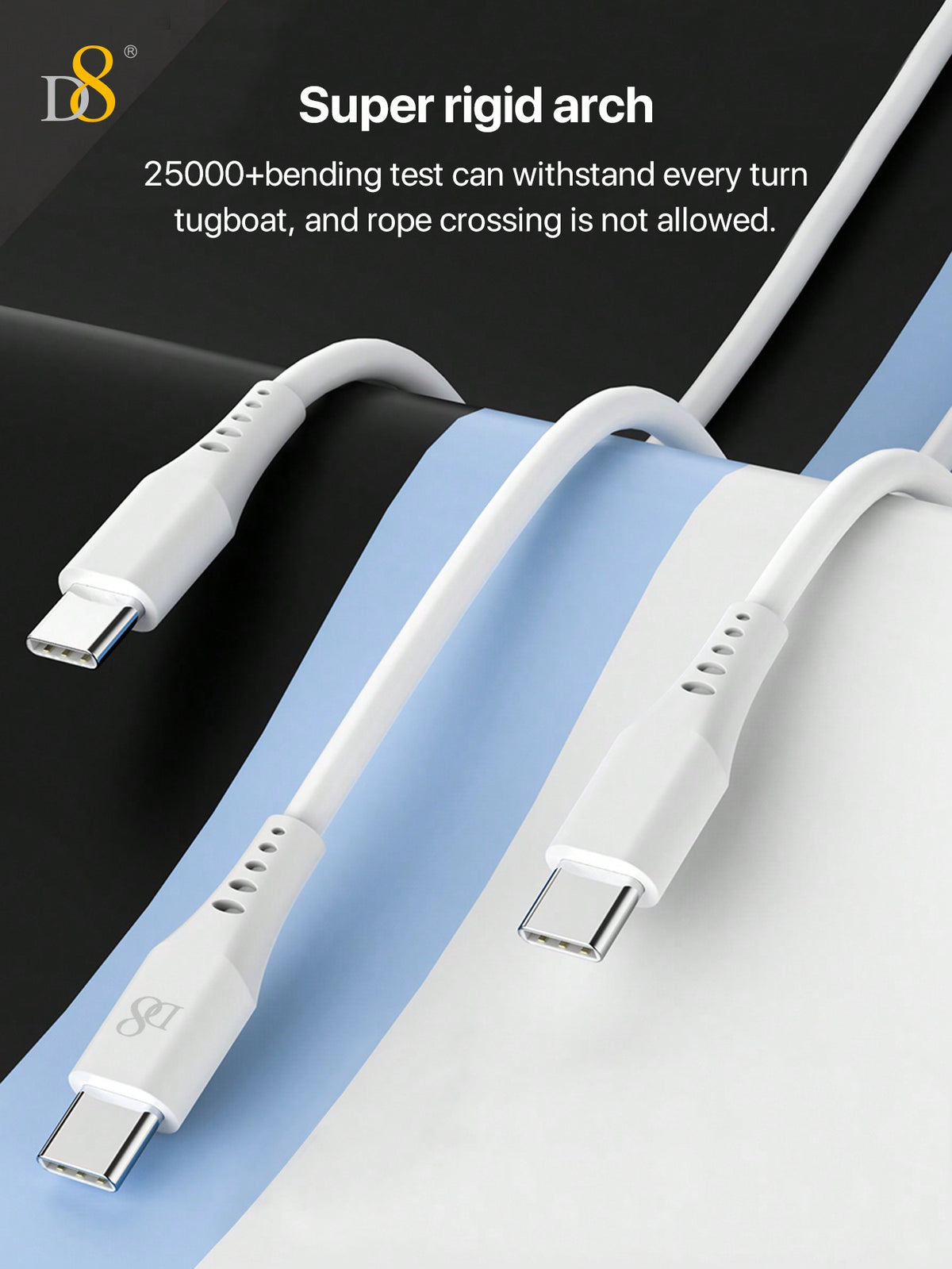 D8 USB-C Keychain USB Data Cable – 1.2M, 60W/3A Fast Charging