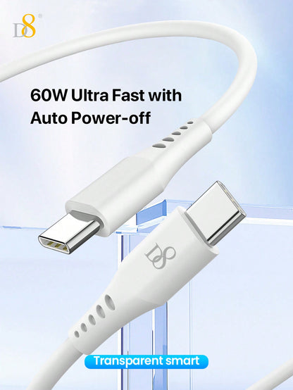 D8 USB-C Keychain USB Data Cable – 1.2M, 60W/3A Fast Charging