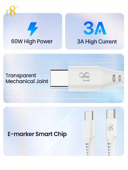 D8 USB-C Keychain USB Data Cable – 1.2M, 60W/3A Fast Charging
