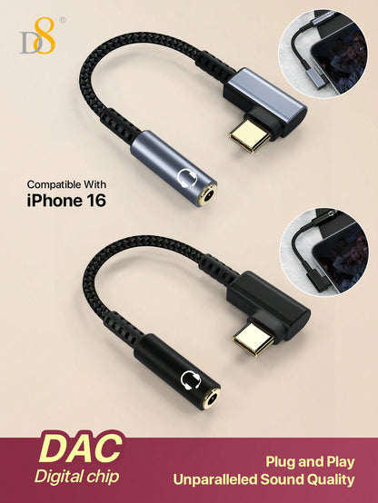 D8 USB-C to 3.5mm Headphone Adapter – Aux Audio Dongle for Smartphones & Tablets
