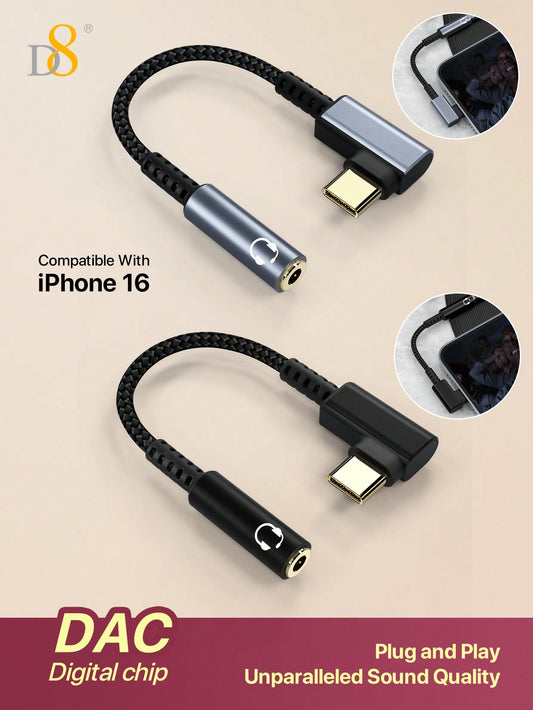 D8 USB-C to 3.5mm Headphone Adapter – Aux Audio Dongle for Smartphones & Tablets