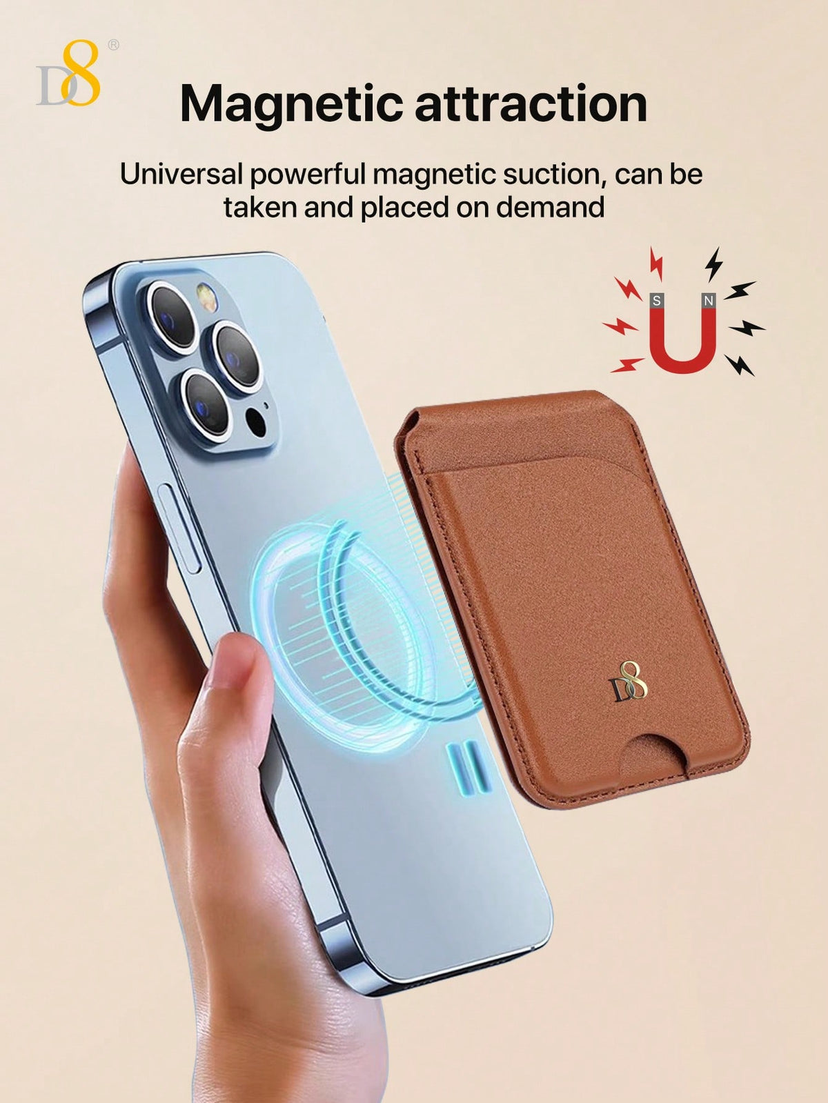 D8 Magnetic Wallet Stand – Slim MagSafe Card Holder & Phone Stand