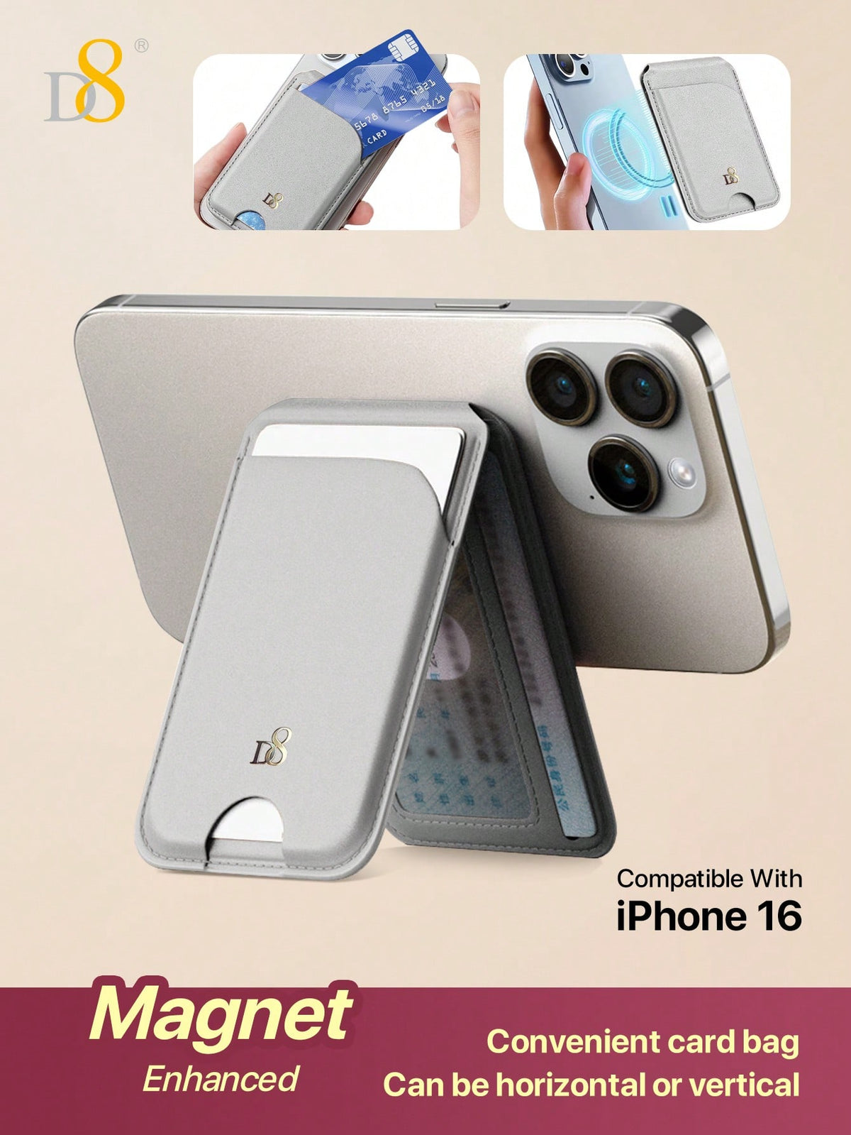 D8 Magnetic Wallet Stand – Slim MagSafe Card Holder & Phone Stand
