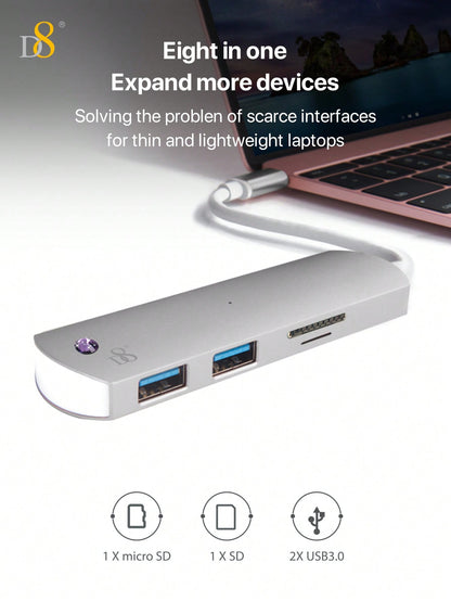 D8 4-in-1 USB-C Hub – HDMI, USB-A, USB-C, SD Card Reader