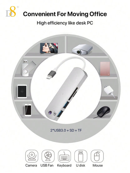 D8 4-in-1 USB-C Hub – HDMI, USB-A, USB-C, SD Card Reader