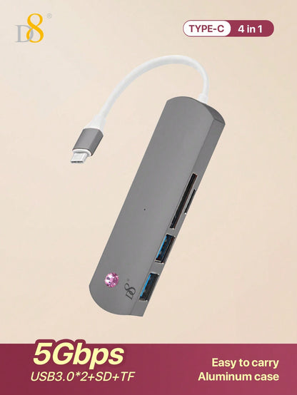 D8 4-in-1 USB-C Hub – HDMI, USB-A, USB-C, SD Card Reader