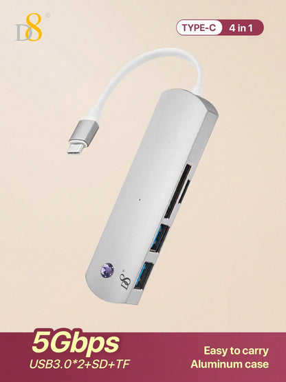 D8 4-in-1 USB-C Hub – HDMI, USB-A, USB-C, SD Card Reader