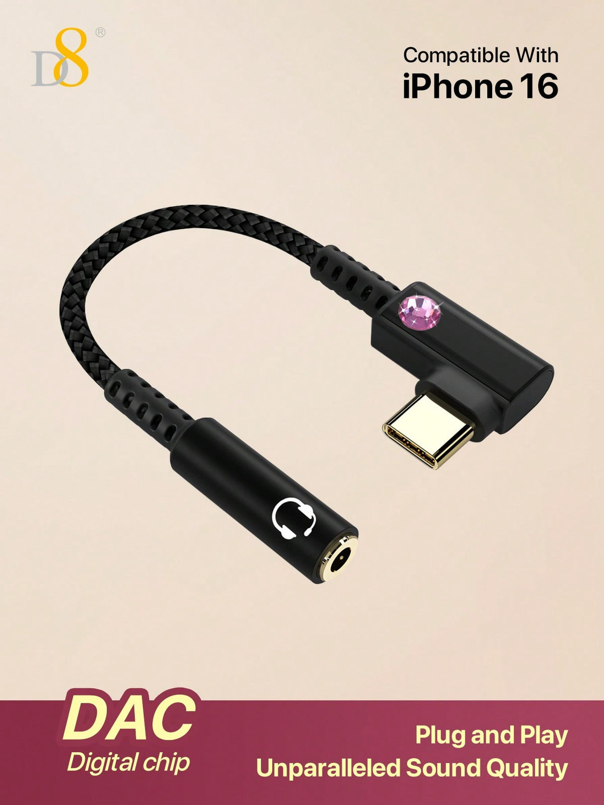 D8 USB-C to 3.5mm DAC Headphone Adapter
