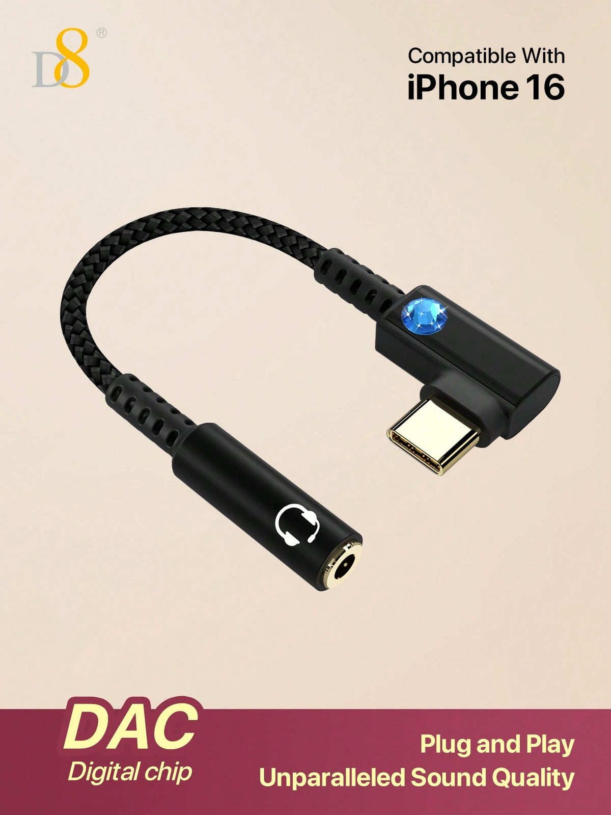 D8 USB-C to 3.5mm DAC Headphone Adapter
