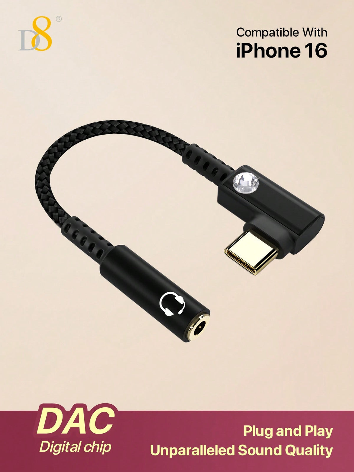 D8 USB-C to 3.5mm DAC Headphone Adapter