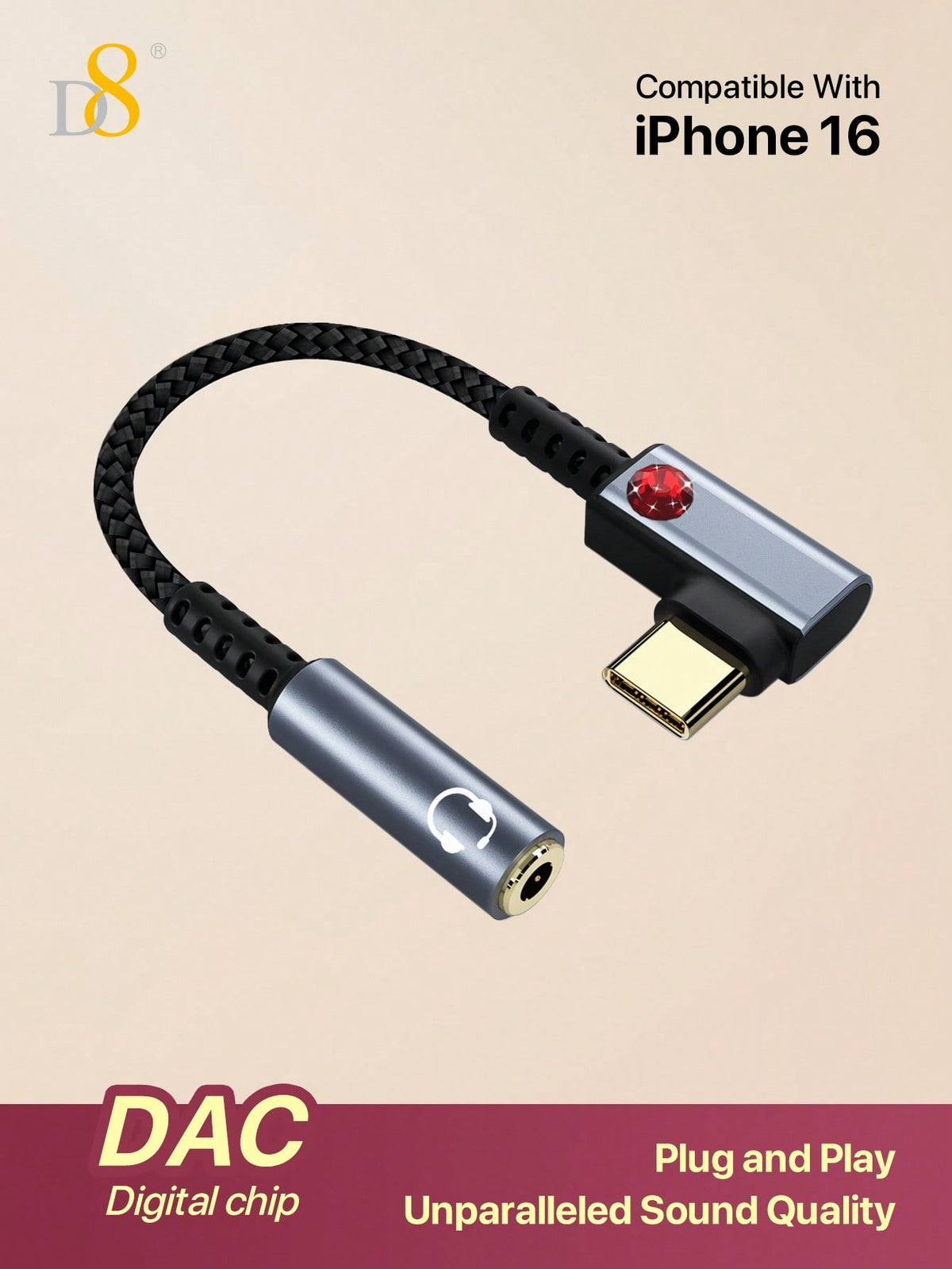 D8 USB-C to 3.5mm DAC Headphone Adapter