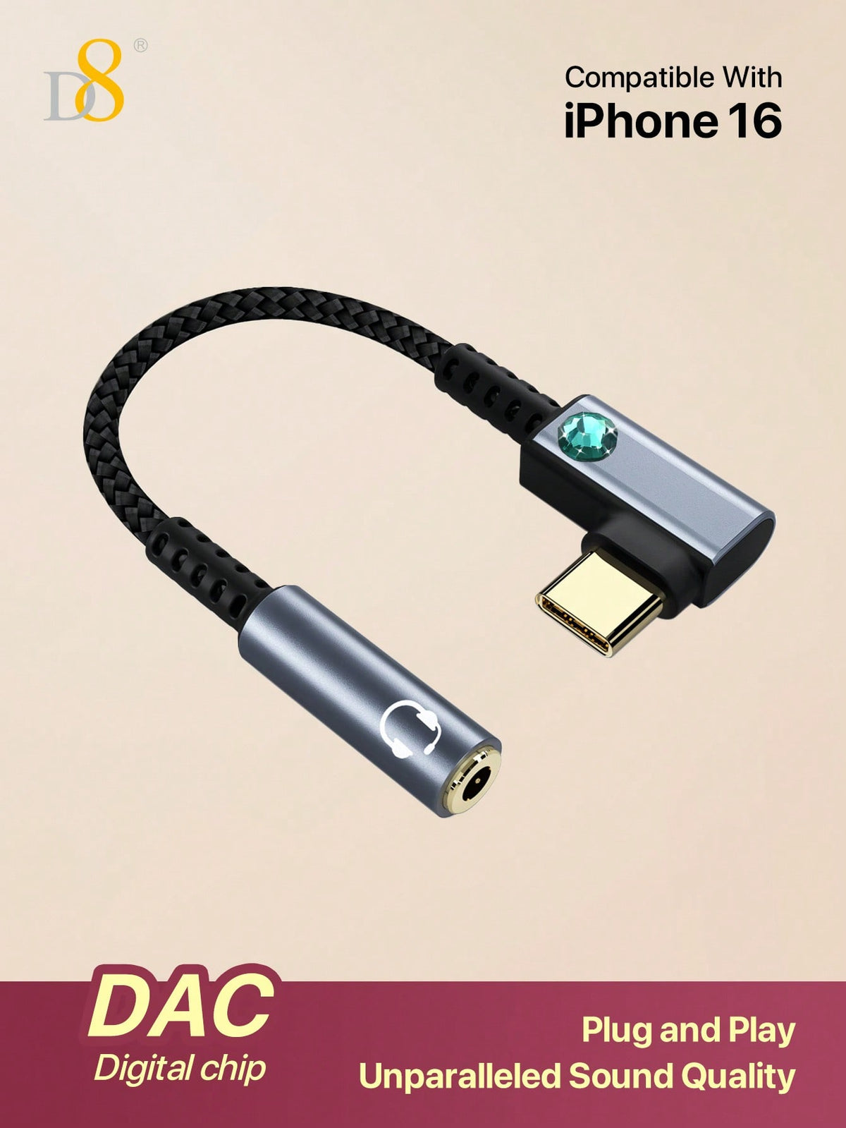 D8 USB-C to 3.5mm DAC Headphone Adapter
