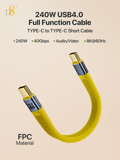 D8 USB4 Type-C Flat Cable – 240W Fast Charge, 40Gbps Data, 8K Video, 13cm