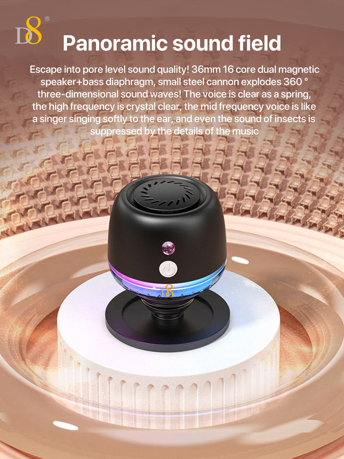 D8 Magnetic Bluetooth Speaker – 10H Playtime, RGB Light, Foldable Phone Stand