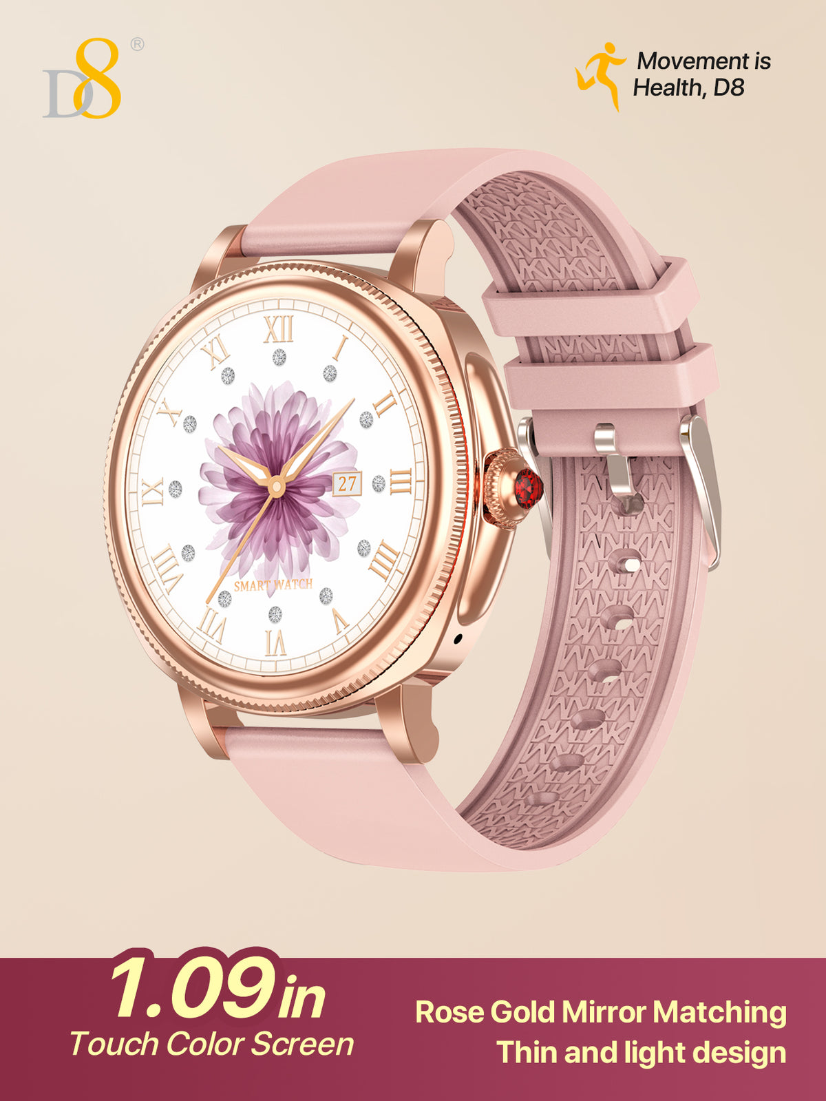 D8 IP68 Waterproof Activity Tracker Smartch For Woman