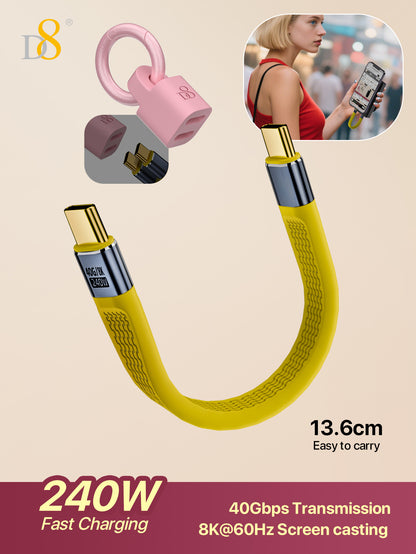 D8 USB4 Type-C Flat Cable – 240W Fast Charge, 40Gbps Data, 8K Video, 13cm