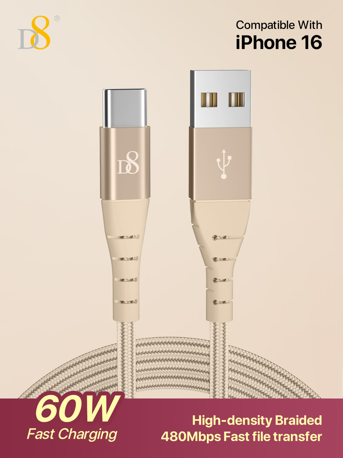 Nylon Braided Type-C to USB Cable | Dynamic8