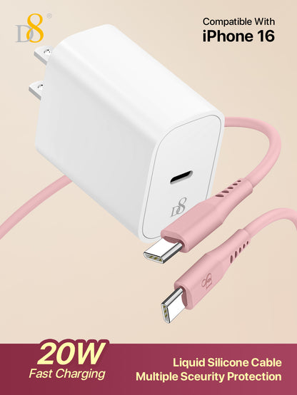 D8 20W USB-C Fast Charger – PD Wall Adapter with USB-C to USB-C Cable for iPhone, iPad, Galaxy