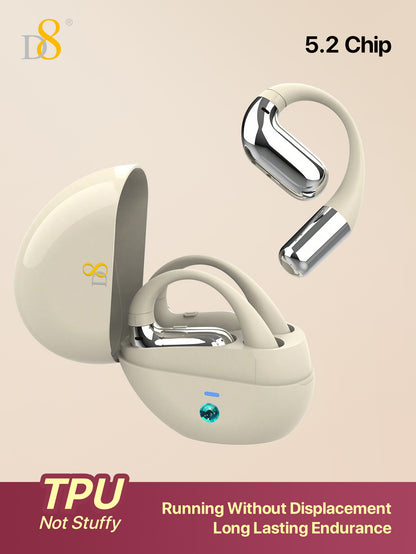 D8 Open-Ear Wireless Earbuds – Bass Boost, 7H Battery, IPX5 Waterproof, Gaming Ready