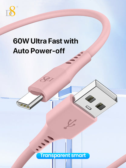 D8 USB-C Charging Cable – 3A Fast Charge, 3.3ft Soft Silicone, USB-A to Type-C