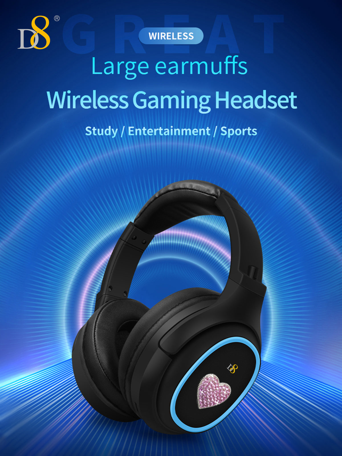 D8 Wireless Over-Ear Headphones – Deep Bass, Mic, 3.5mm & SD Slot