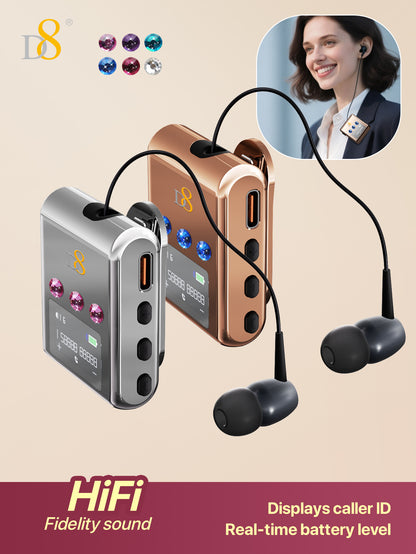 D8 Retractable Wireless Headset – 20H Talk Time, Noise-Canceling Mic, Clip-On for Driving & Workouts