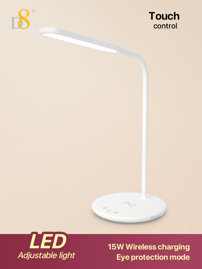 Wireless Charging LED Desk Lamp - Touch Dimmable, 15W Output