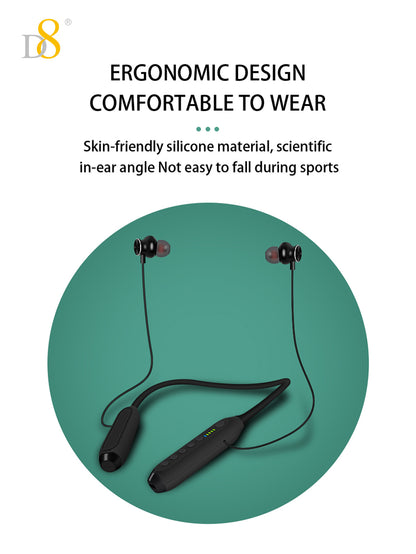 D8 Neckband Wireless Headphones – 100H Bluetooth, Waterproof, Mic