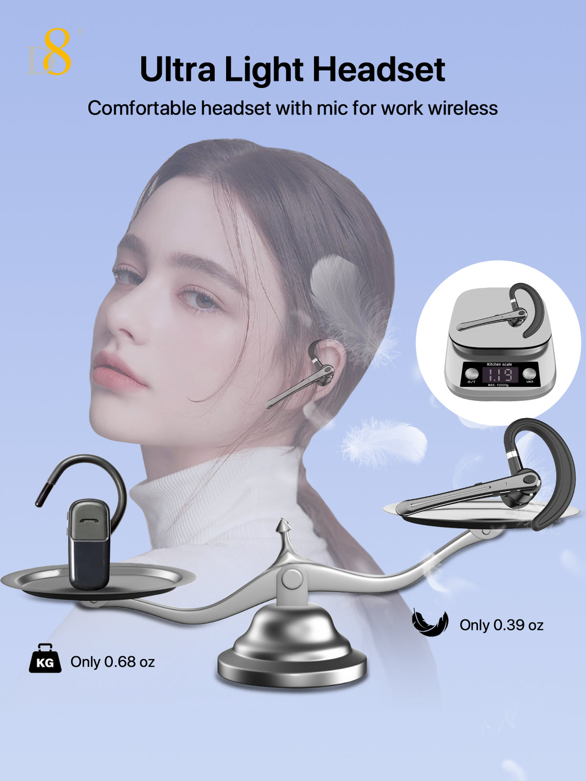 D8 Wireless Earbuds – LED Battery Display, Deep Bass, Noise Canceling