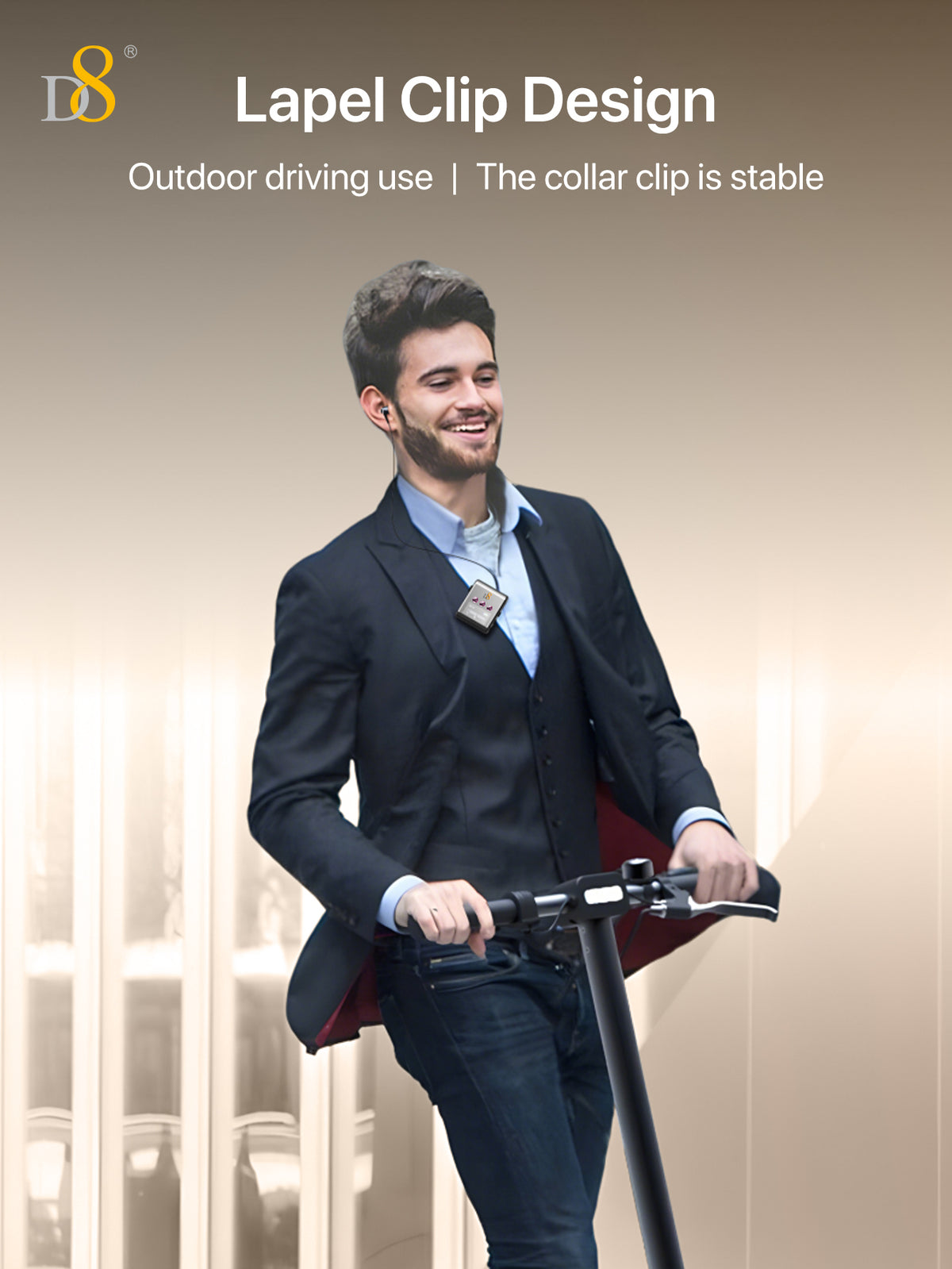 D8 Retractable Wireless Headset – 20H Talk Time, Noise-Canceling Mic, Clip-On for Driving & Workouts