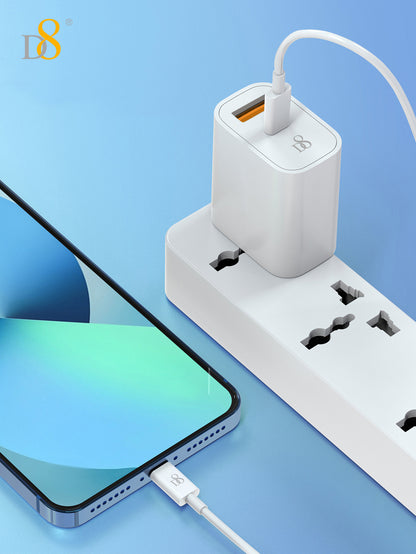 D8 TPE Type-C to Lghtning mfi Cable and 20W dual port fast charging wall charger set