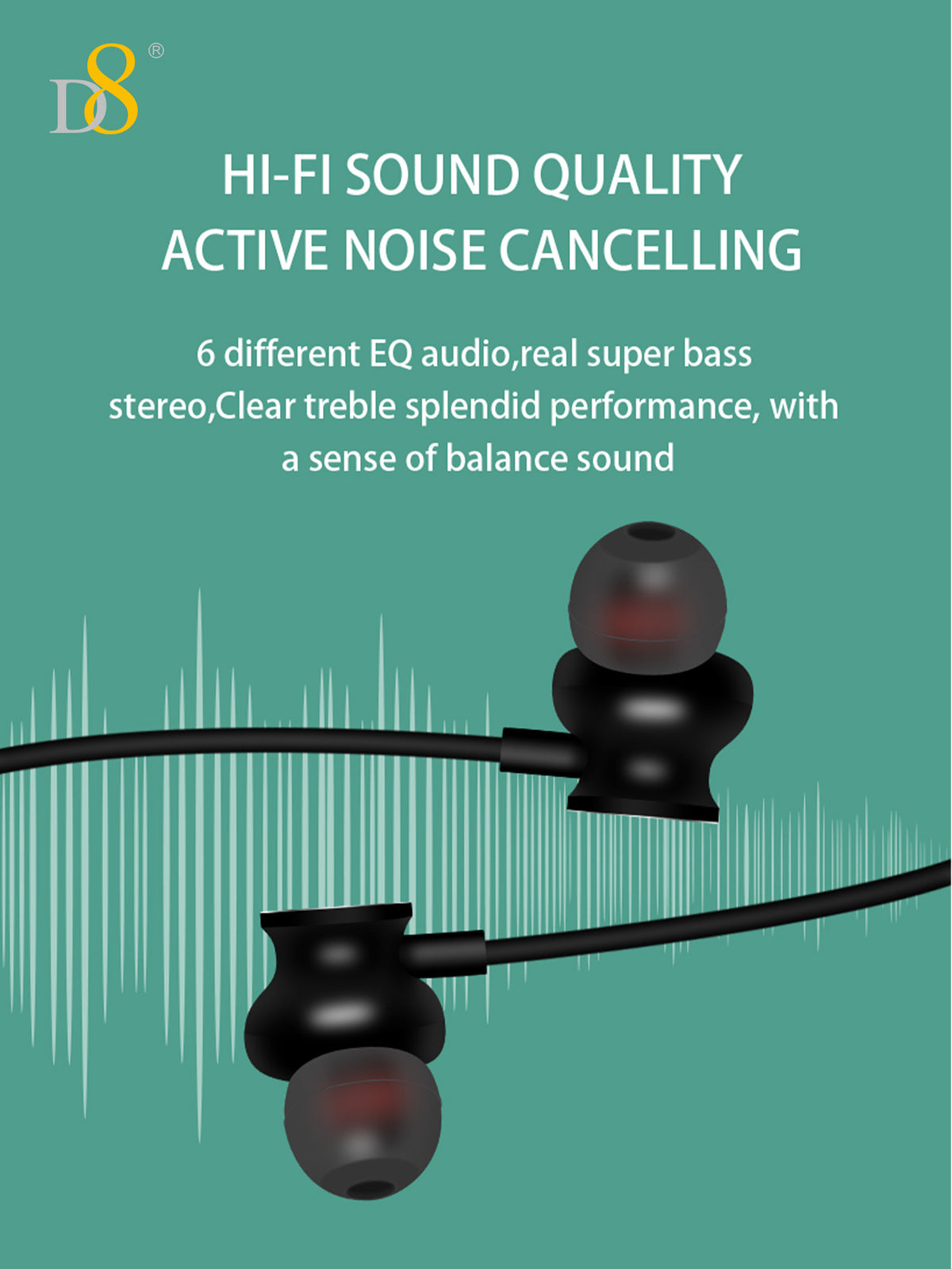 D8 Neckband Wireless Headphones – 100H Bluetooth, Waterproof, Mic