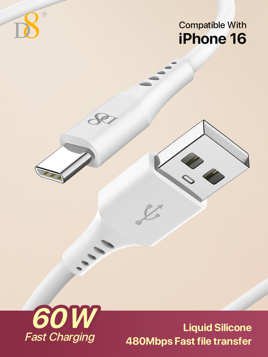 D8 USB-C Charging Cable – 3A Fast Charge, 3.3ft Soft Silicone, USB-A to Type-C