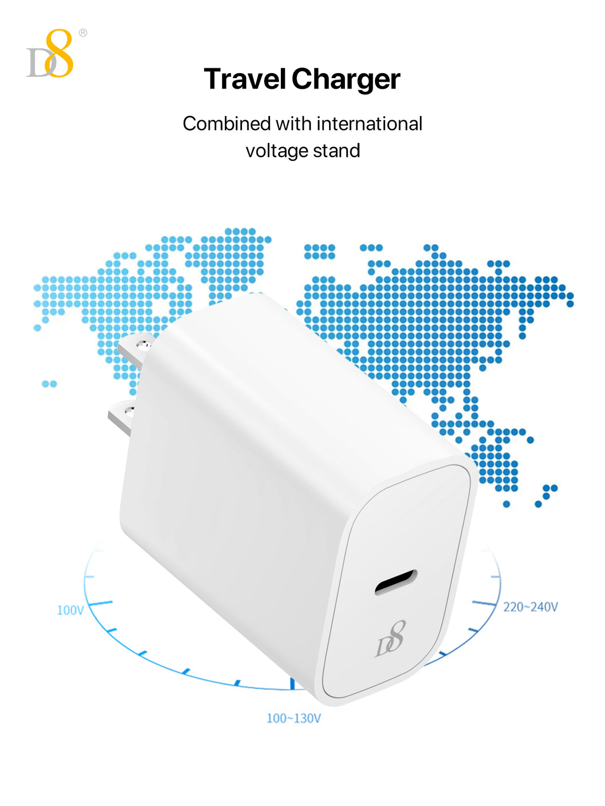 D8 20W USB-C Fast Charger – PD Wall Adapter with USB-C to USB-C Cable for iPhone, iPad, Galaxy