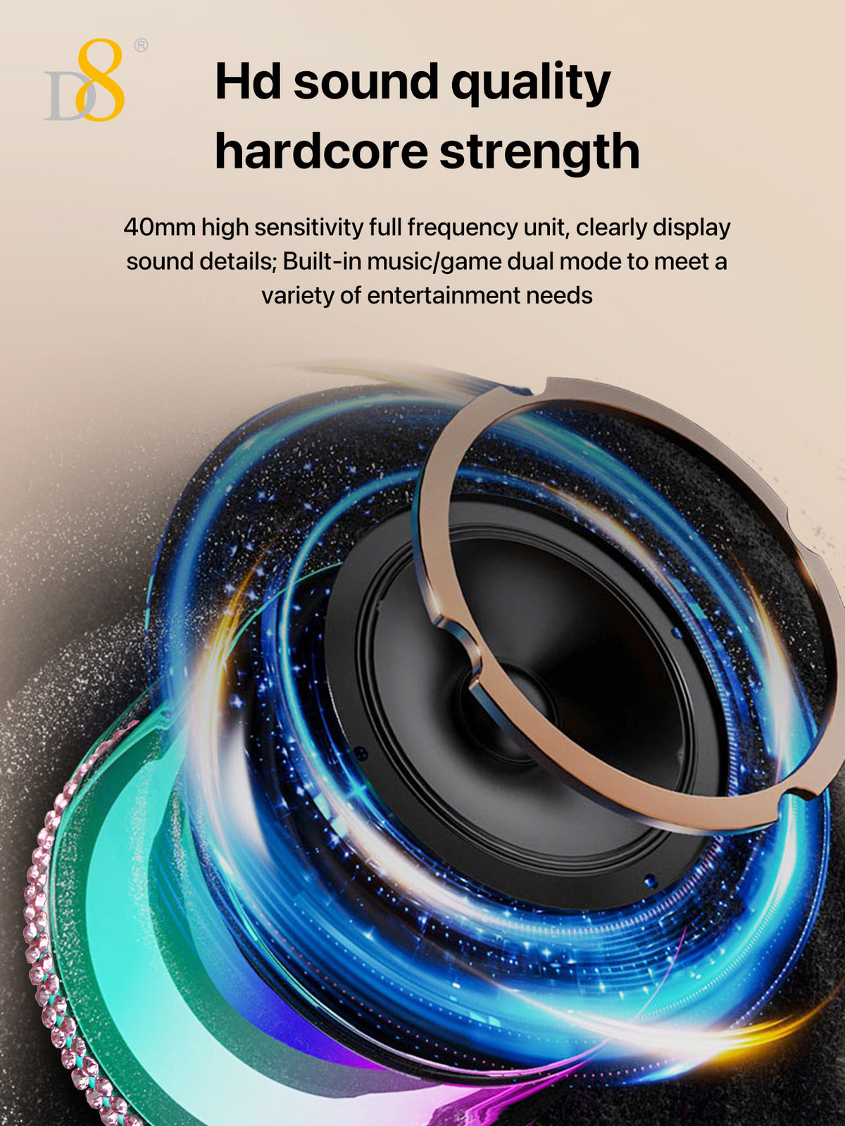 D8 Foldable Magnetic Bluetooth Speaker – 10H Playtime, RGB Light, Phone Stand