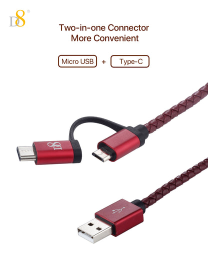 D8 2in1 Micro & USB-C PU Leather Cable Top Charging Solution