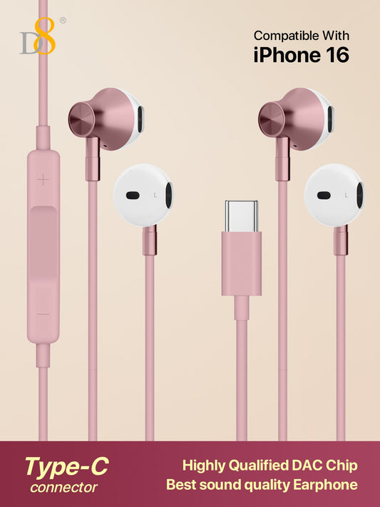 D8 USB-C Earbuds 2-Pack, Mic & Volume Control for iPhone/Galaxy/iPad