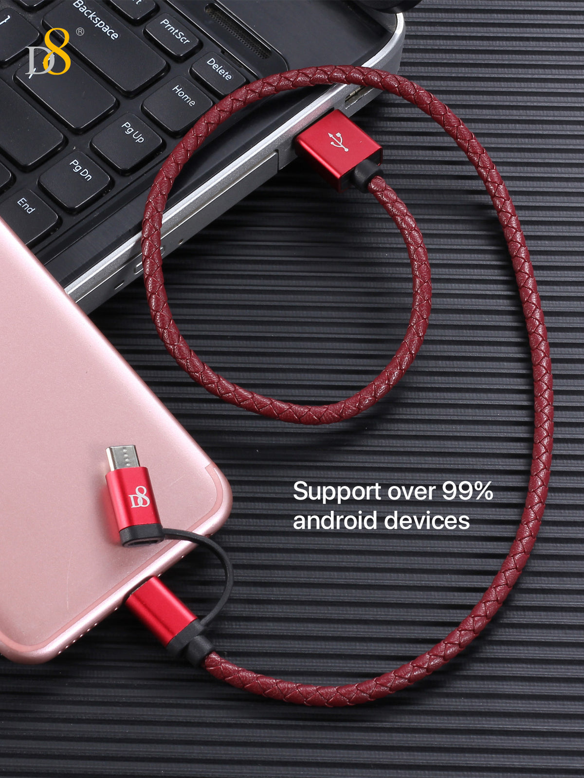 D8 2in1 Micro & USB-C PU Leather Cable Top Charging Solution