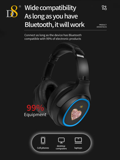 D8 Wireless Over-Ear Headphones – Deep Bass, Mic, 3.5mm & SD Slot