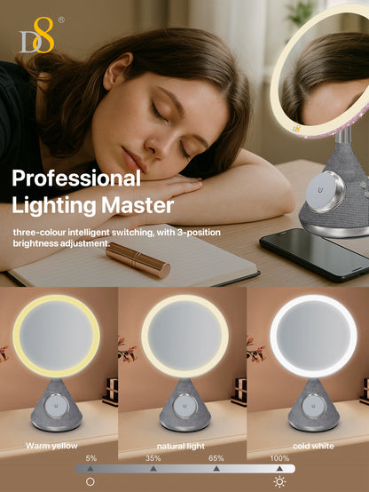 D8 Magnetic Vanity Mirror – 15W Wireless Charger, LED Light, Bluetooth Speaker for iPhone