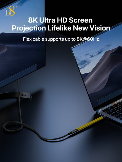D8 USB4 Type-C Flat Cable – 240W Fast Charge, 40Gbps Data, 8K Video, 13cm