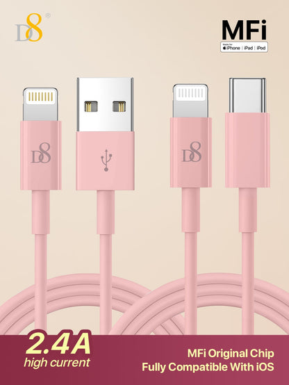 D8 iPhone Charger Cable 2-Pack 3.3ft USB-C to Lightning Fast Charging
