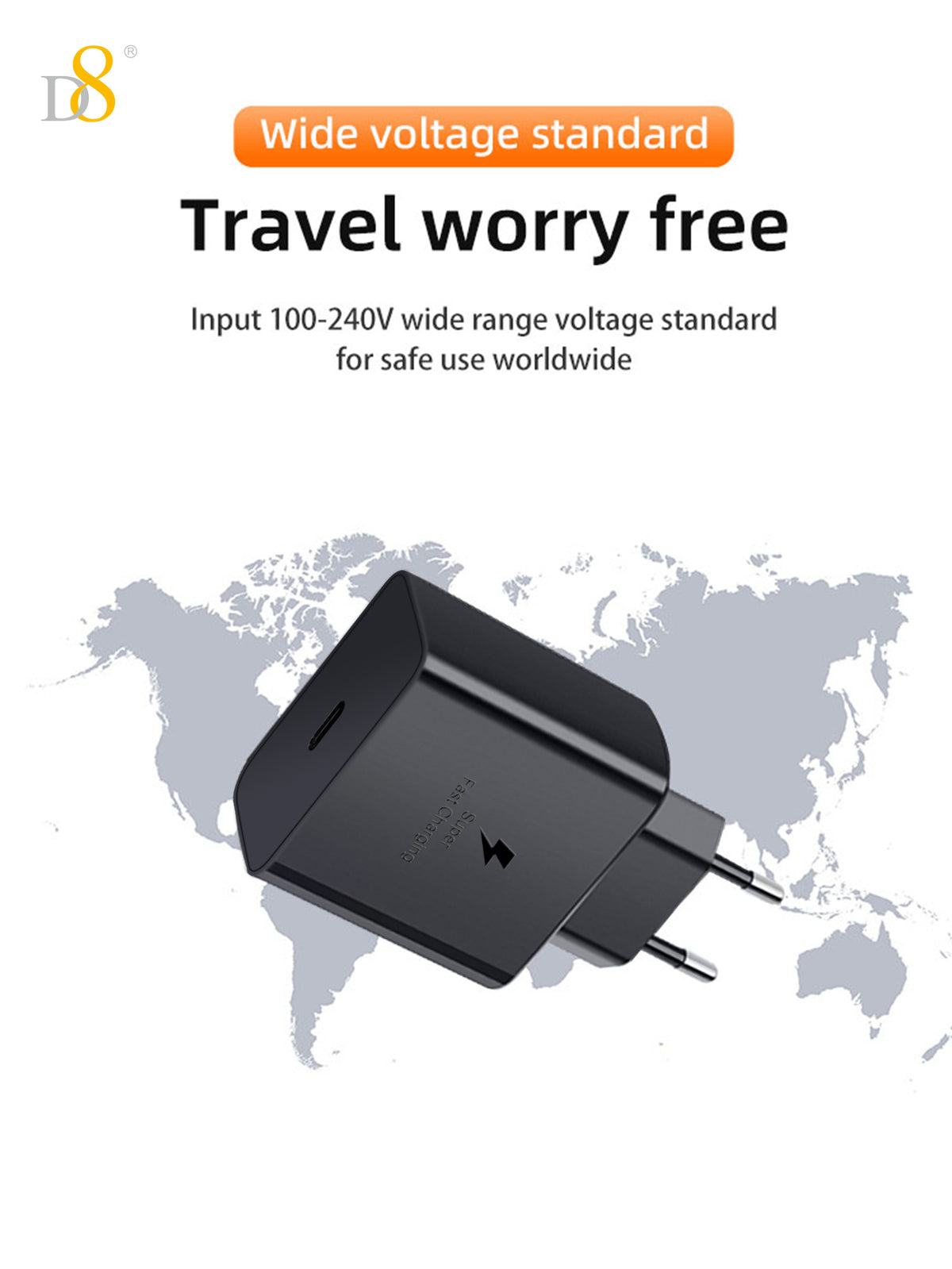 D8 45W USB-C Wall Charger – Fast Charging for iPhone, MacBook, iPad, Samsung